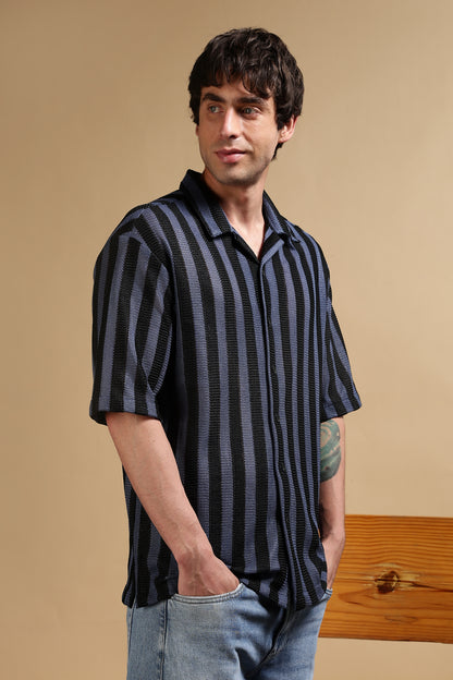 Relaxed Fit Striped Shirt Blue