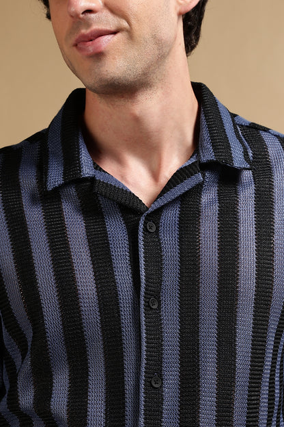 Relaxed Fit Striped Shirt Blue