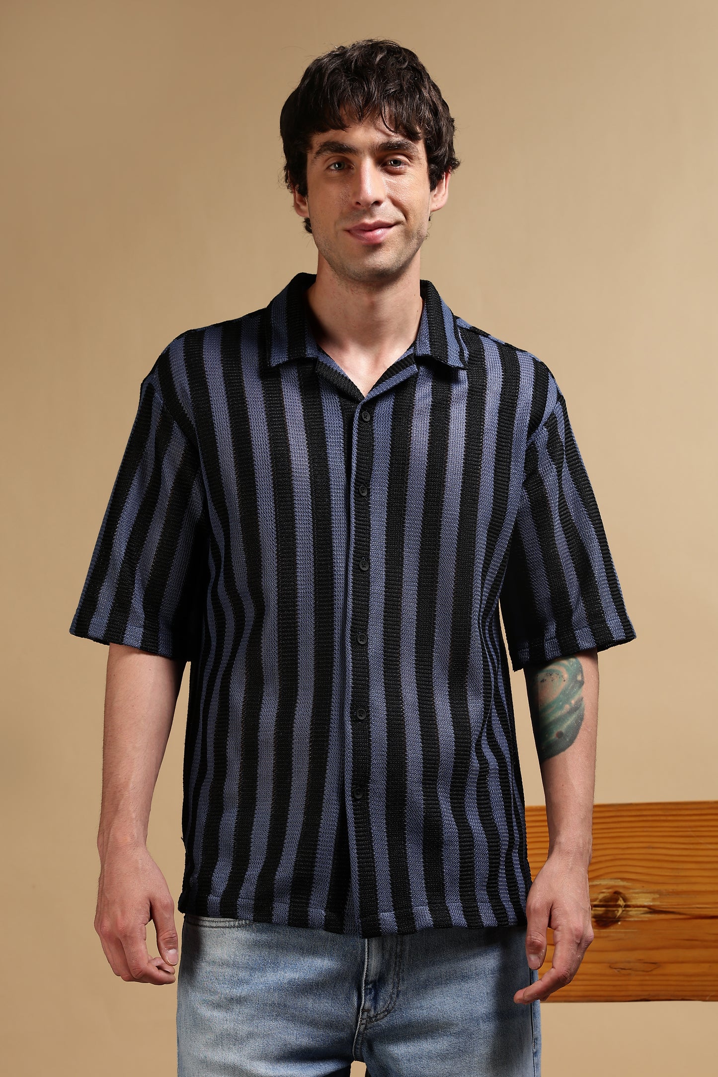 Polyester Croatia Relaxed Fit Striped Shirt Blue