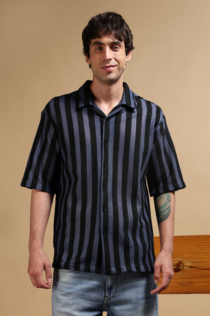 Relaxed Fit Striped Shirt Blue