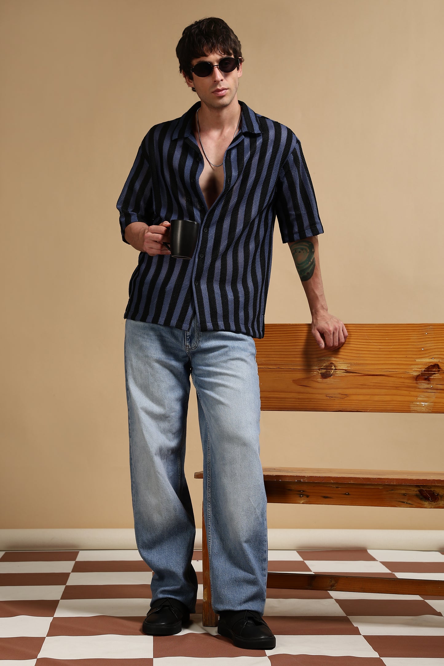 Polyester Croatia Relaxed Fit Striped Shirt Blue