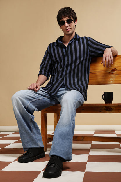 Relaxed Fit Striped Shirt Blue