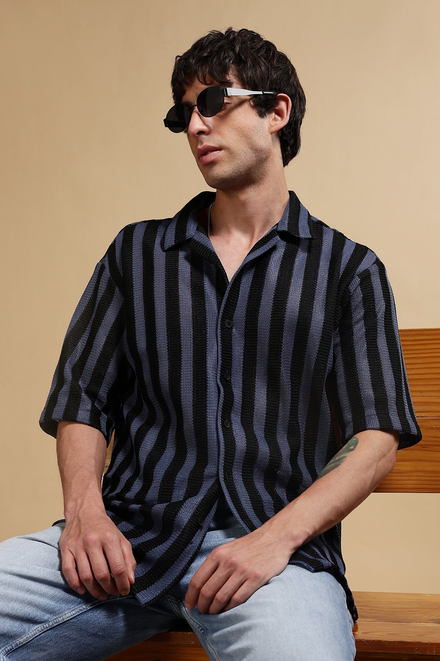 Polyester Croatia Relaxed Fit Striped Shirt Blue