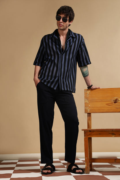 Loose Fit Drawcord Trousers Navy