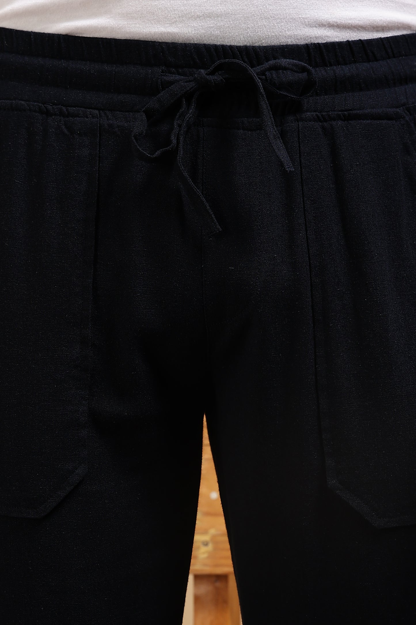 Linen Blend Loose Fit Drawcord Trousers Navy