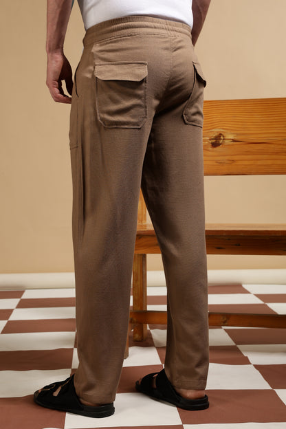 Loose Fit Drawcord Trousers Khaki