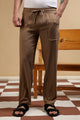 Linen Blend Loose Fit Drawcord Trousers Khaki