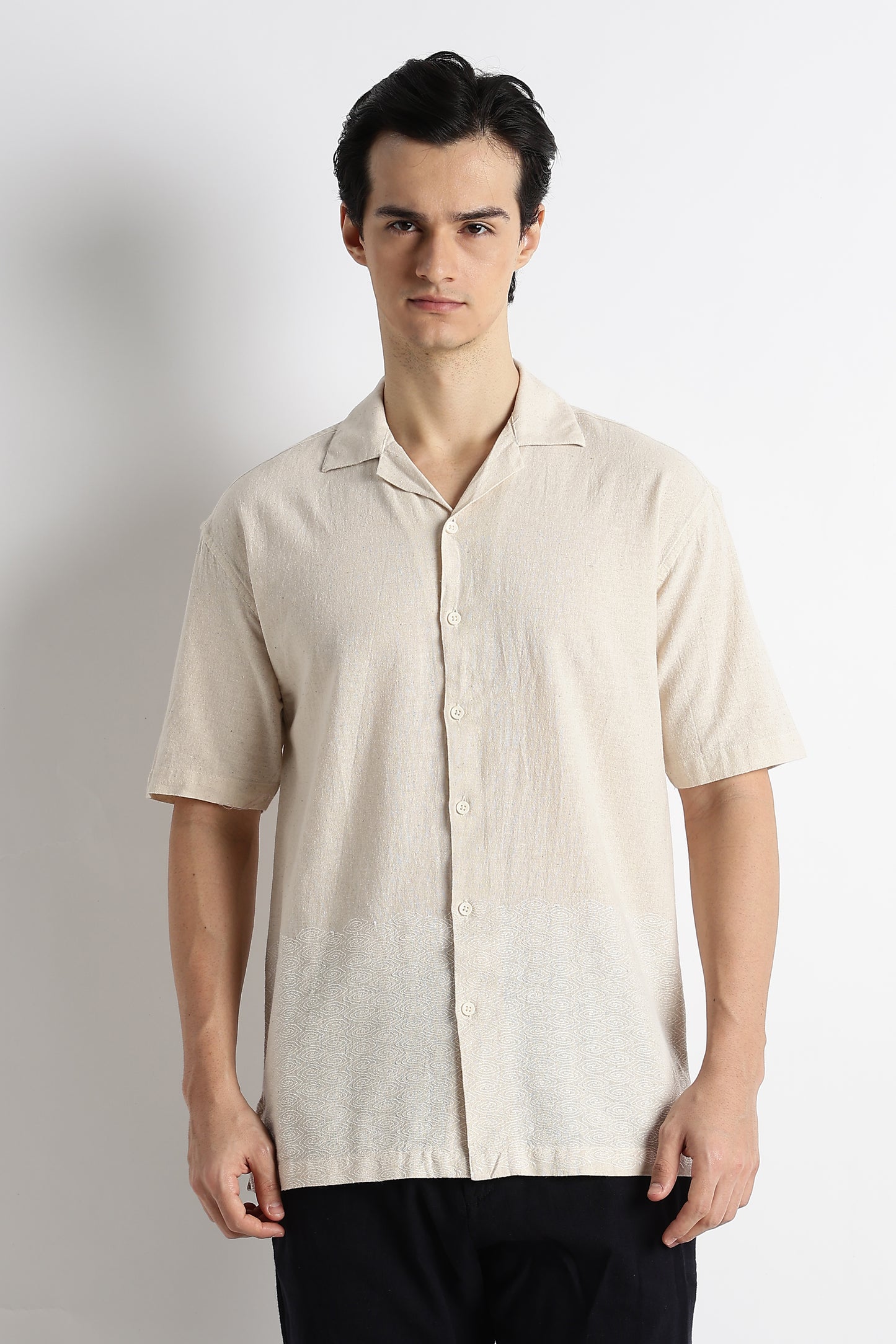 Casual Cotton Cuban Collar Shirt Cream