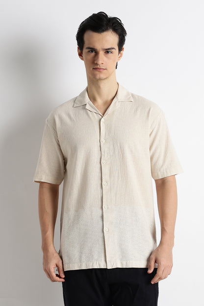 Casual Cuban Collar Shirt Cream
