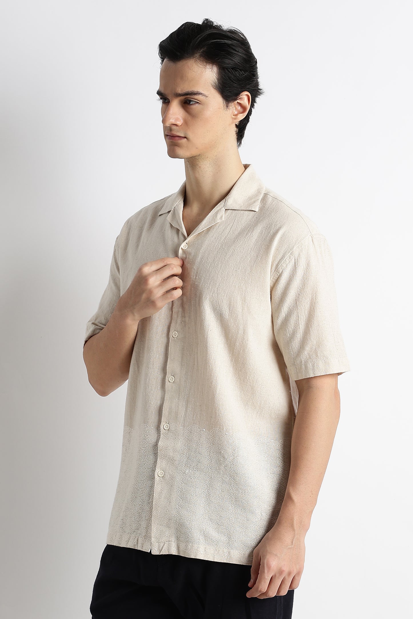 Casual Cotton Cuban Collar Shirt Cream