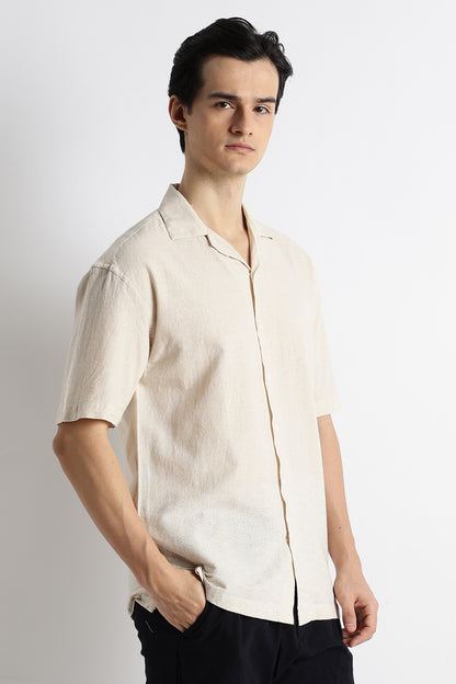Casual Cuban Collar Shirt Cream