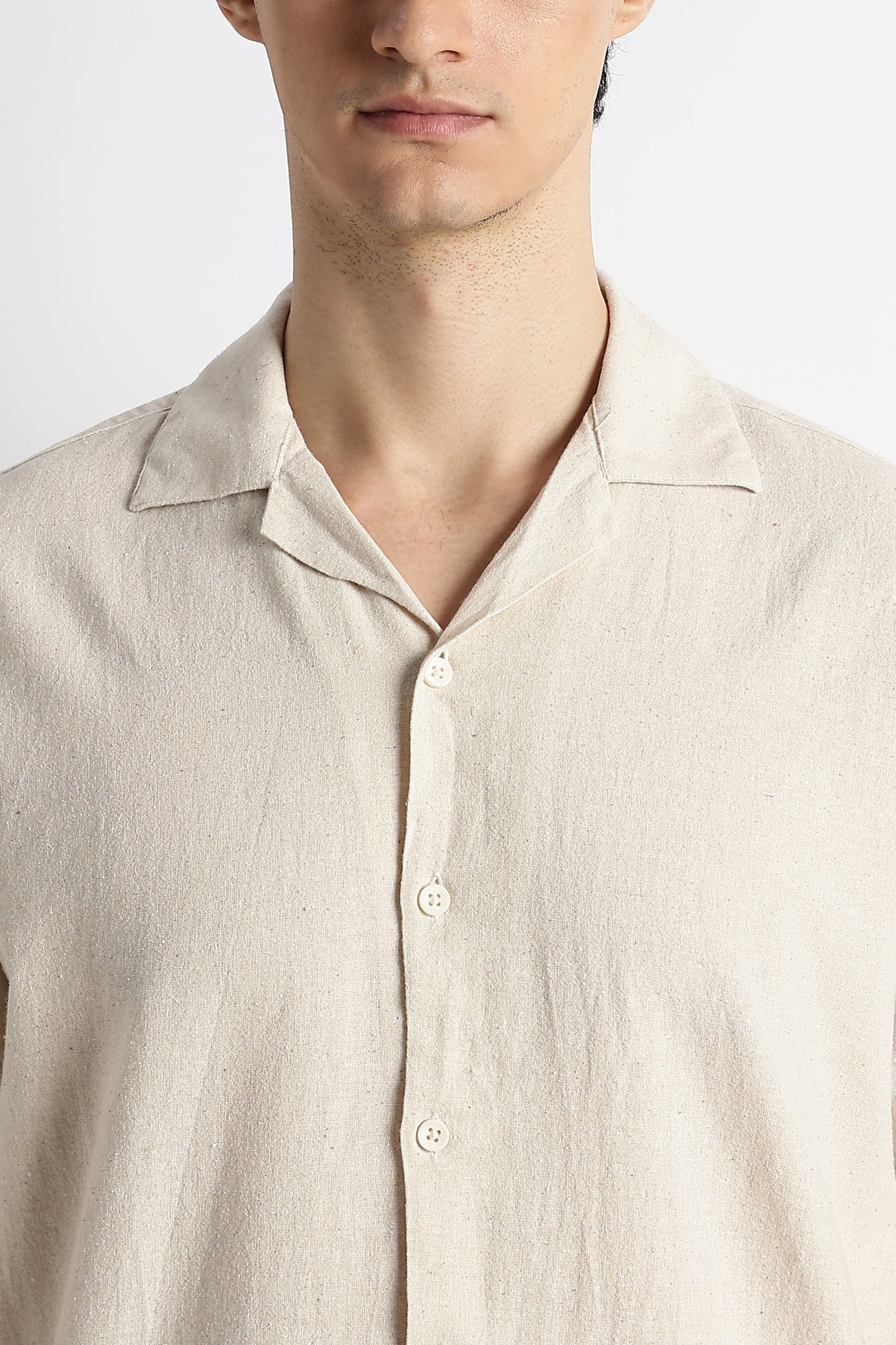 Casual Cotton Cuban Collar Shirt Cream