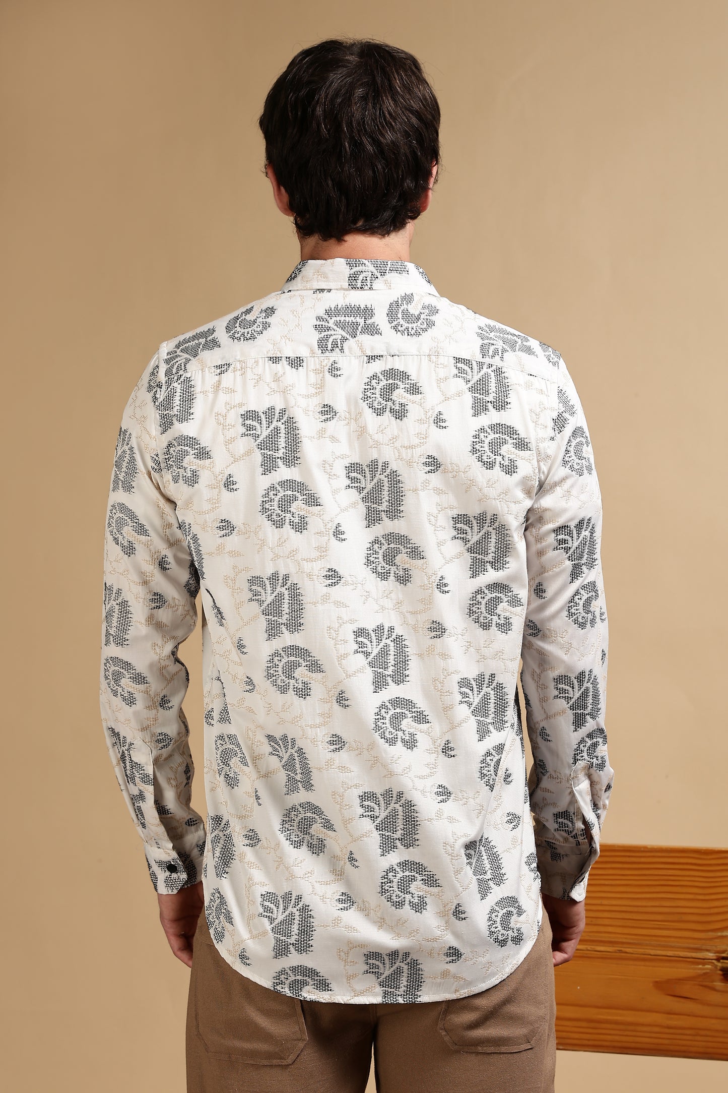 Cotton Slim Fit Self-Designed Shirt White