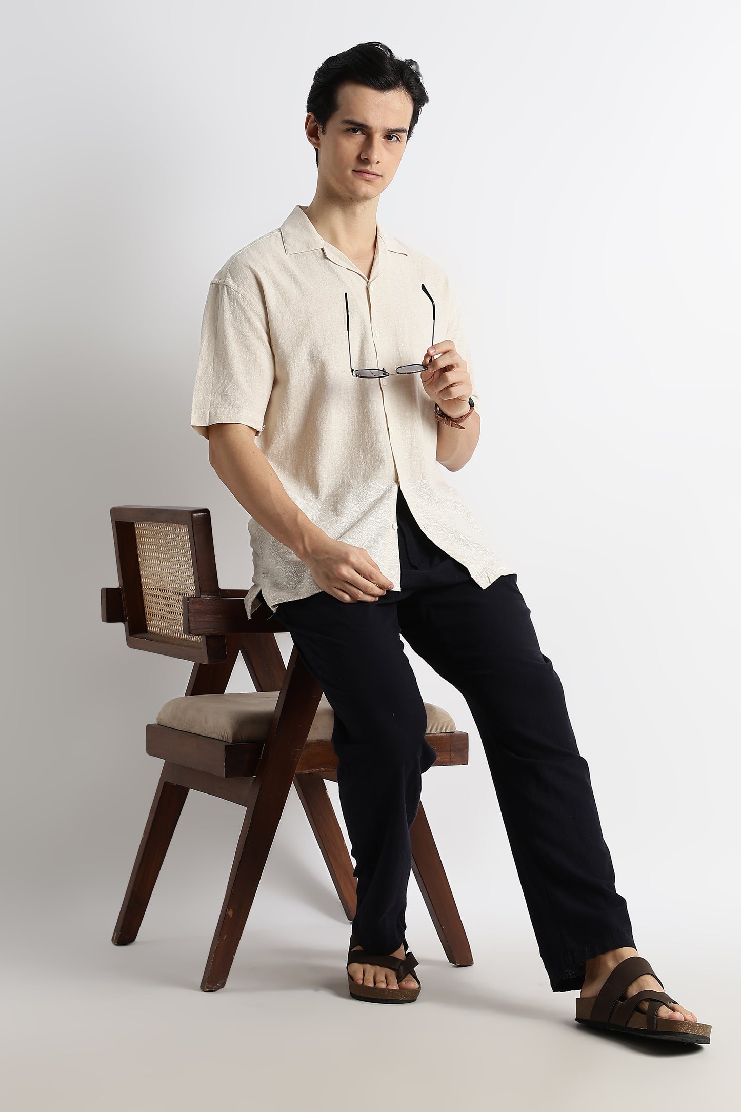 Casual Cotton Cuban Collar Shirt Cream