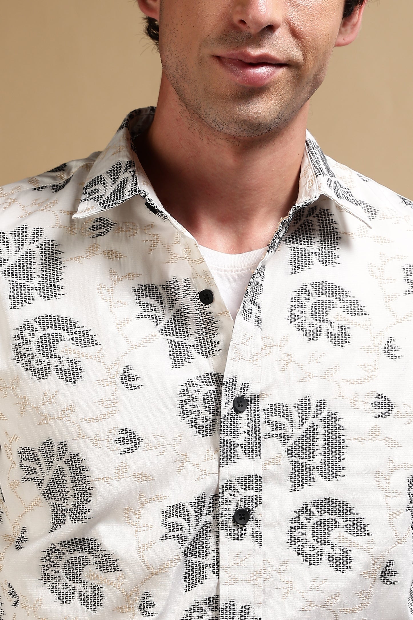 Cotton Slim Fit Self-Designed Shirt White