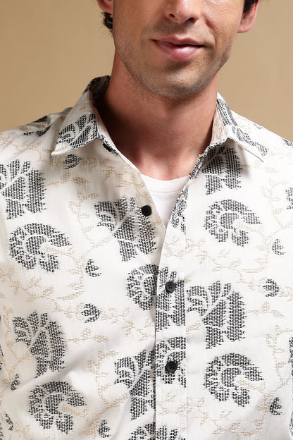 Slim Fit Self-Designed Shirt White