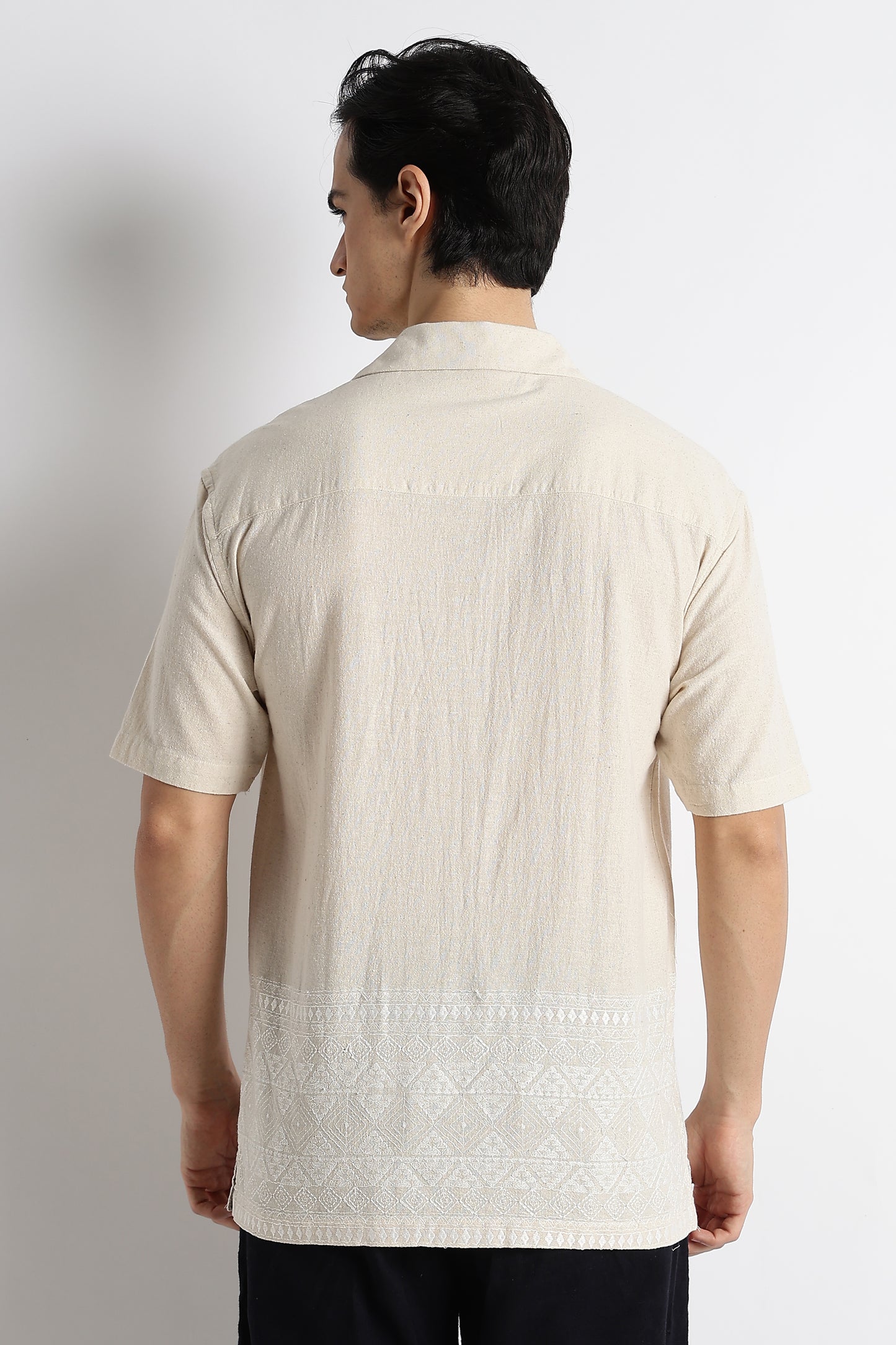 Casual Cotton Cuban Collar Shirt Cream