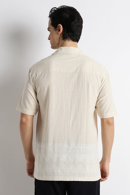 Casual Cuban Collar Shirt Cream