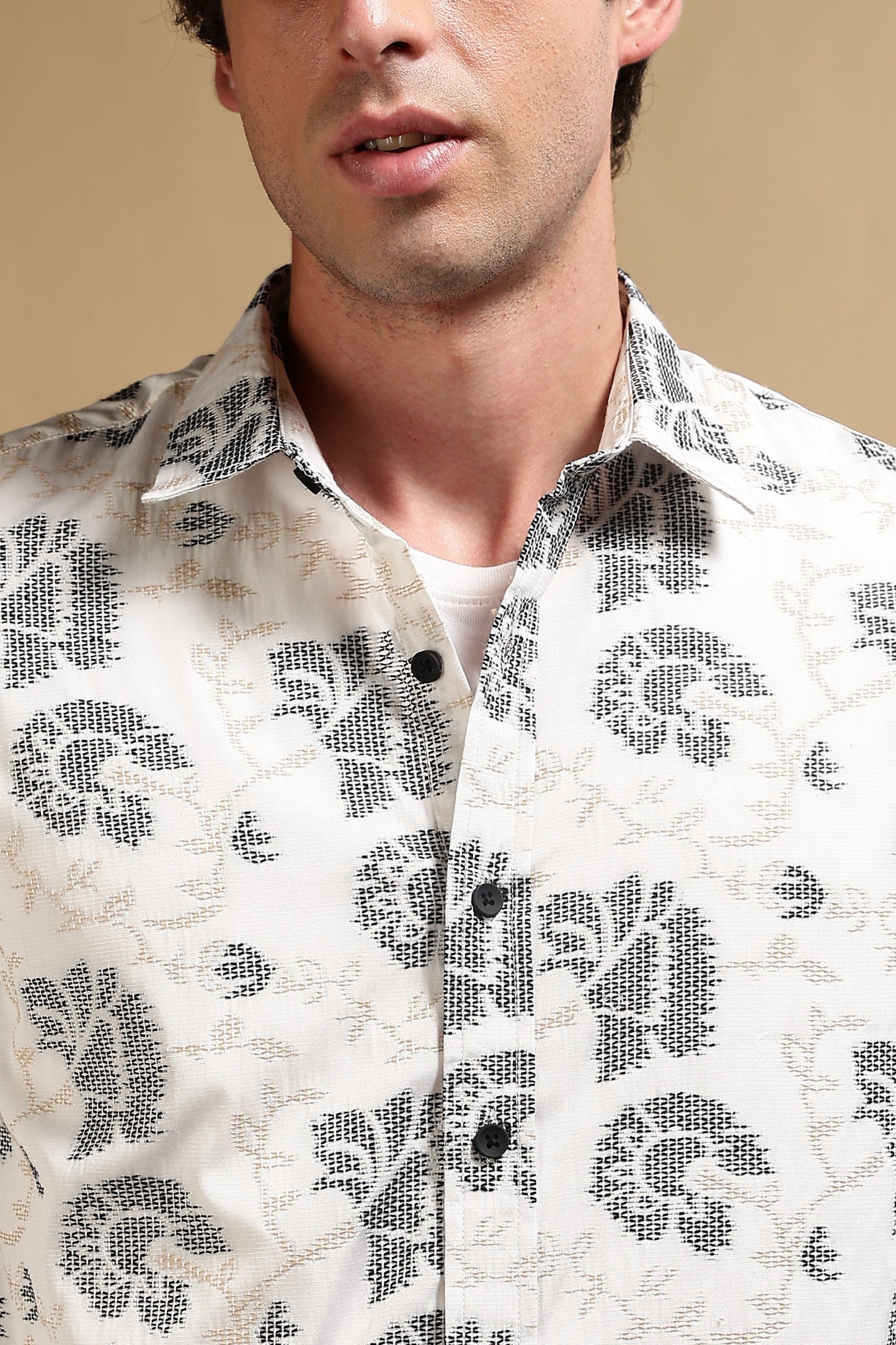 Cotton Slim Fit Self-Designed Shirt White