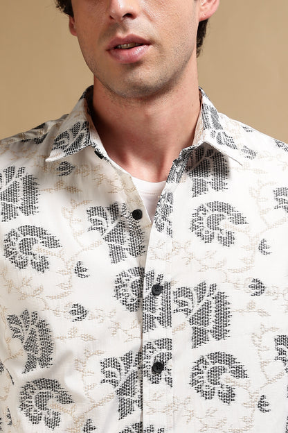 Slim Fit Self-Designed Shirt White
