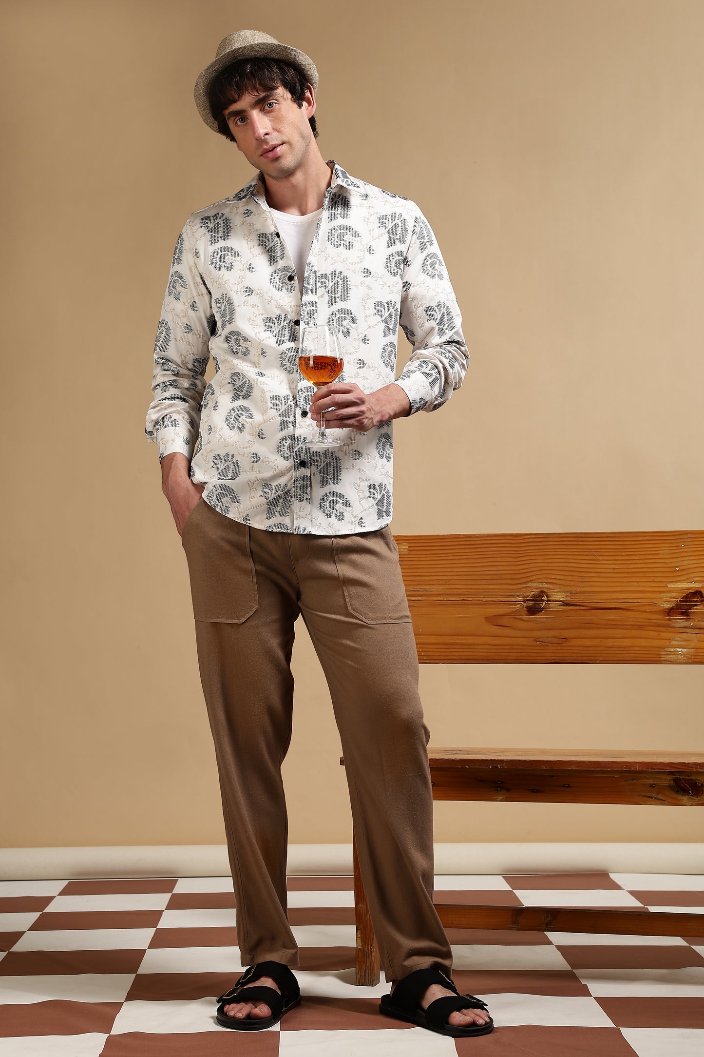 Cotton Slim Fit Self-Designed Shirt White