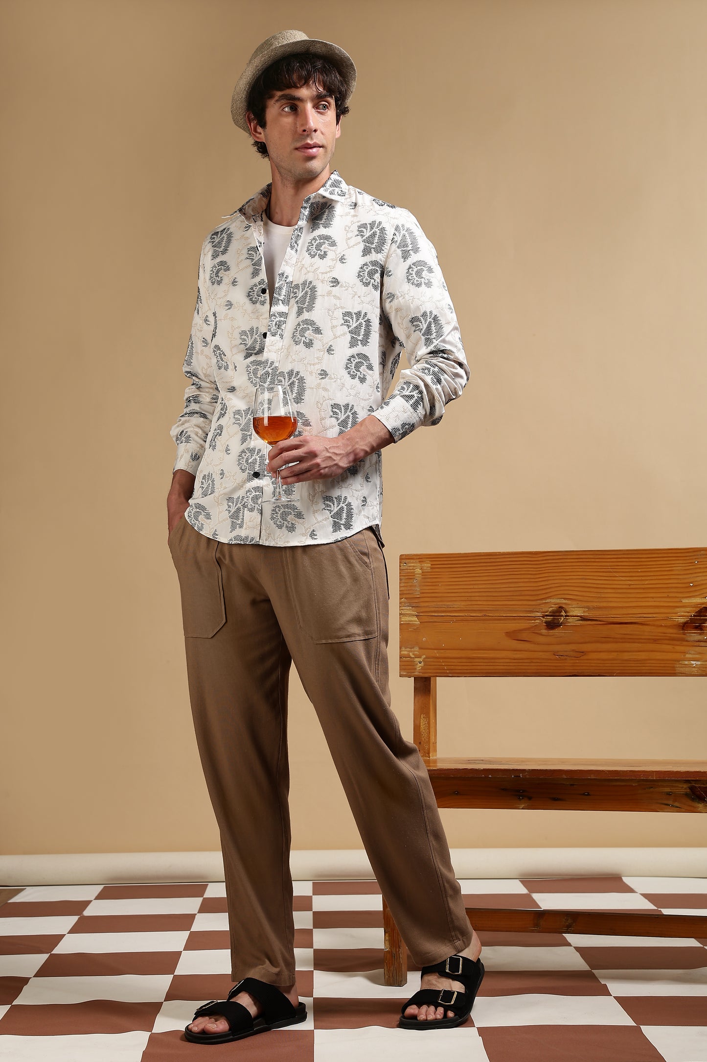 Cotton Slim Fit Self-Designed Shirt White