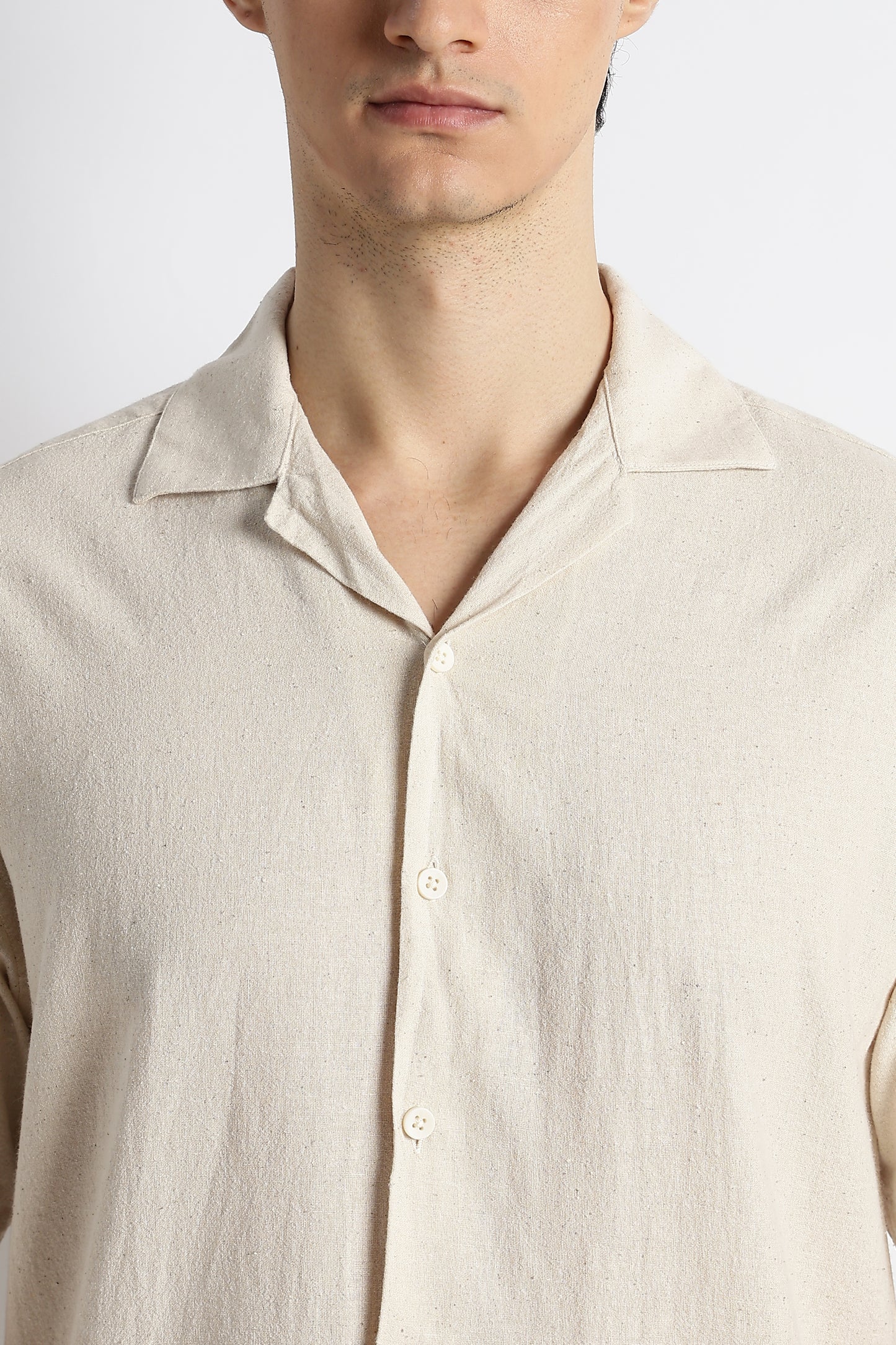 Casual Cotton Cuban Collar Shirt Cream