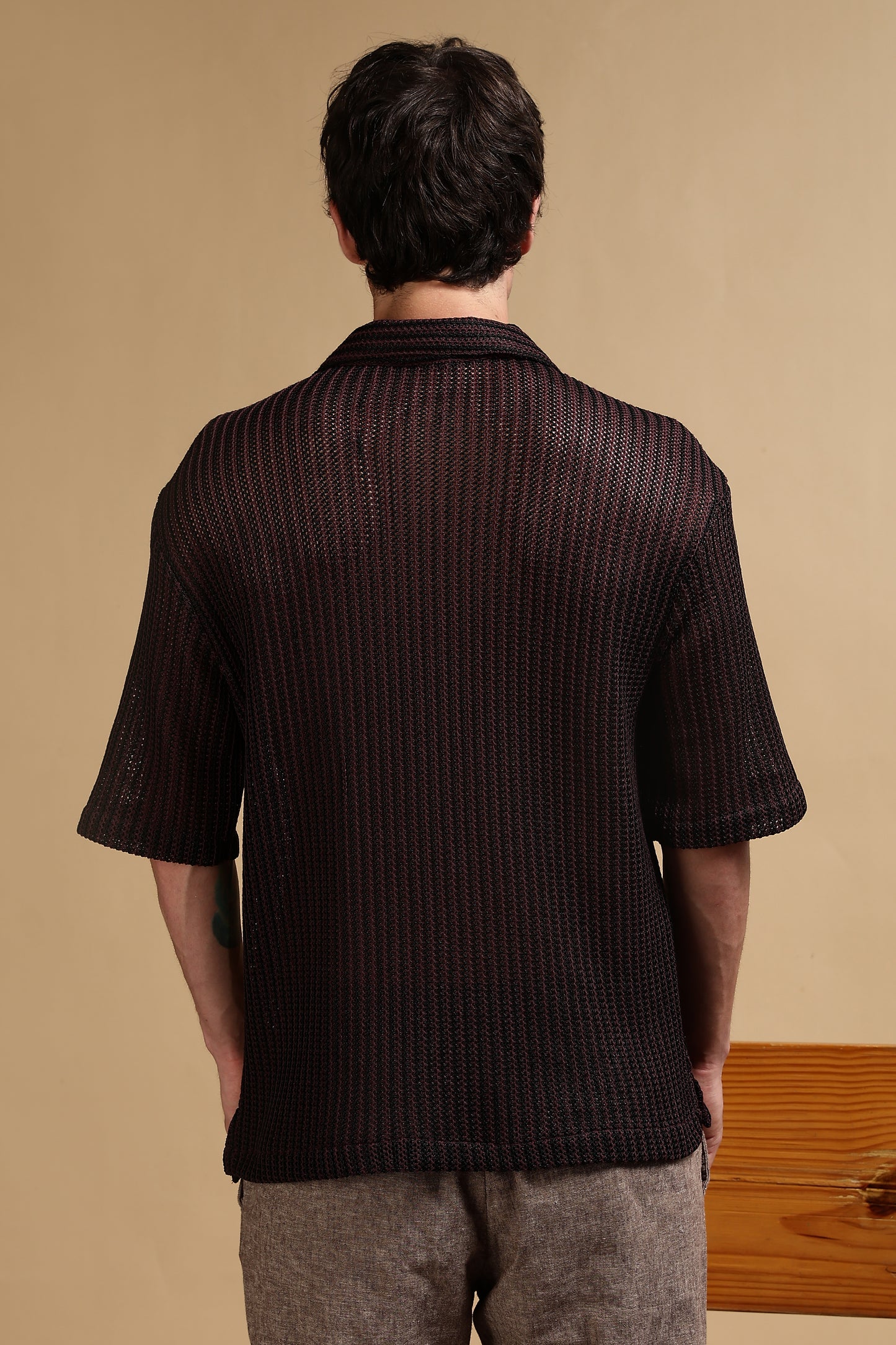 Polyester Relaxed Fit Self-Designed Shirt Black