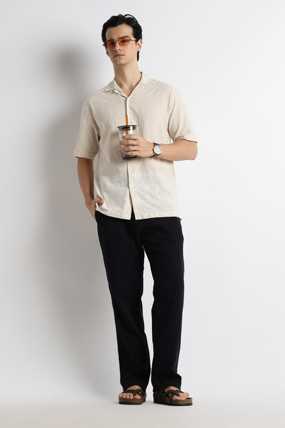 Casual Cuban Collar Shirt Cream