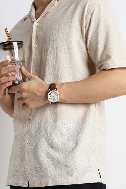 Casual Cuban Collar Shirt Cream