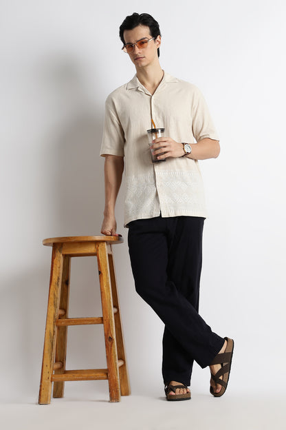 Casual Cuban Collar Shirt Cream