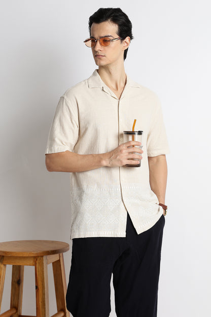 Casual Cuban Collar Shirt Cream