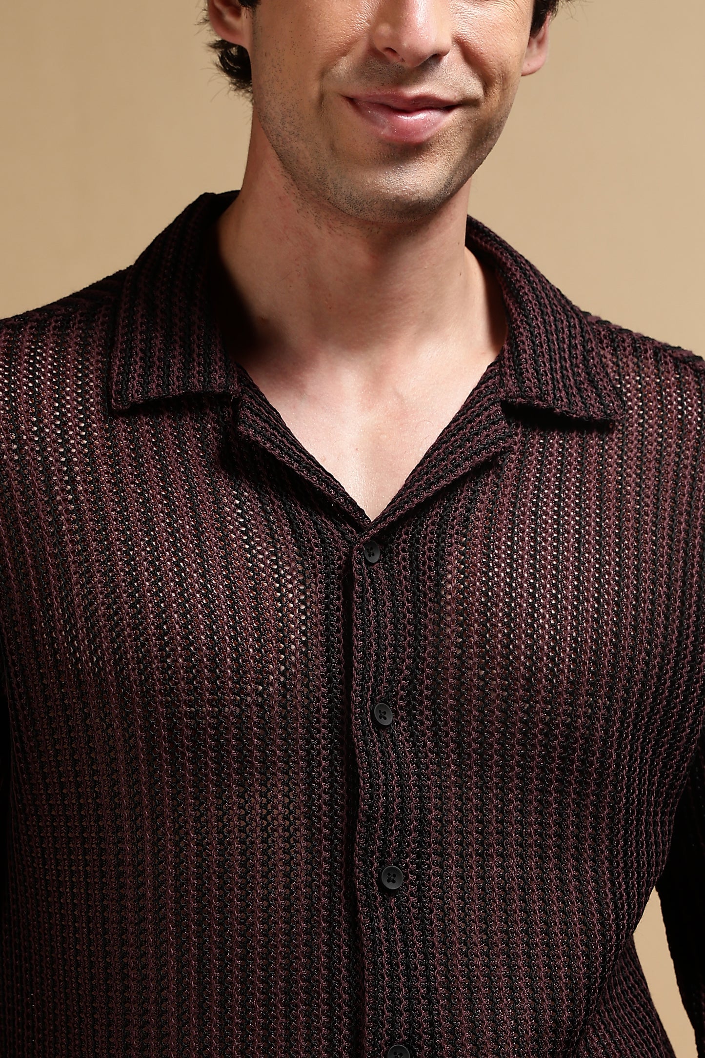 Polyester Relaxed Fit Self-Designed Shirt Black