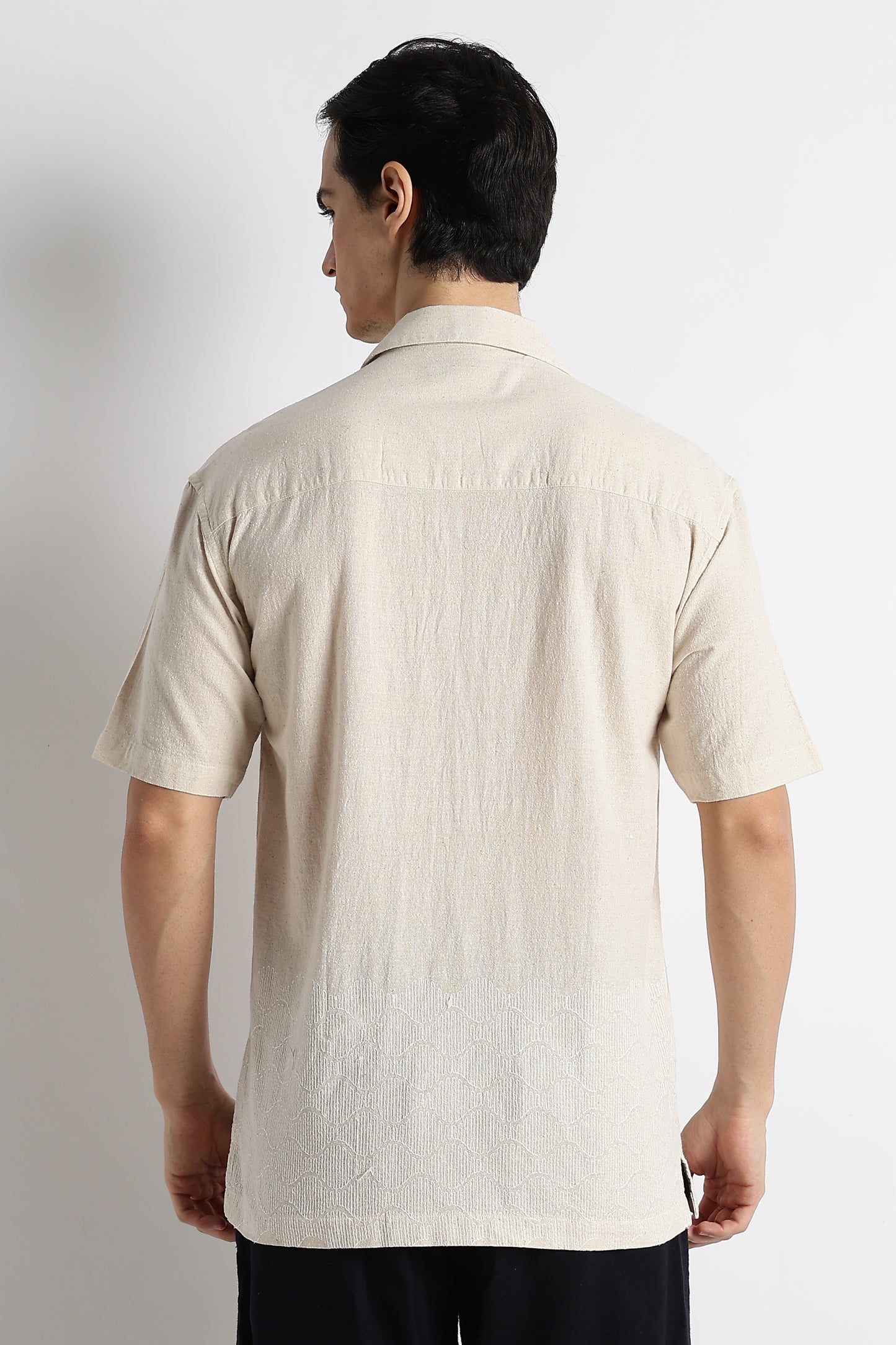Casual Cotton Cuban Collar Shirt Cream