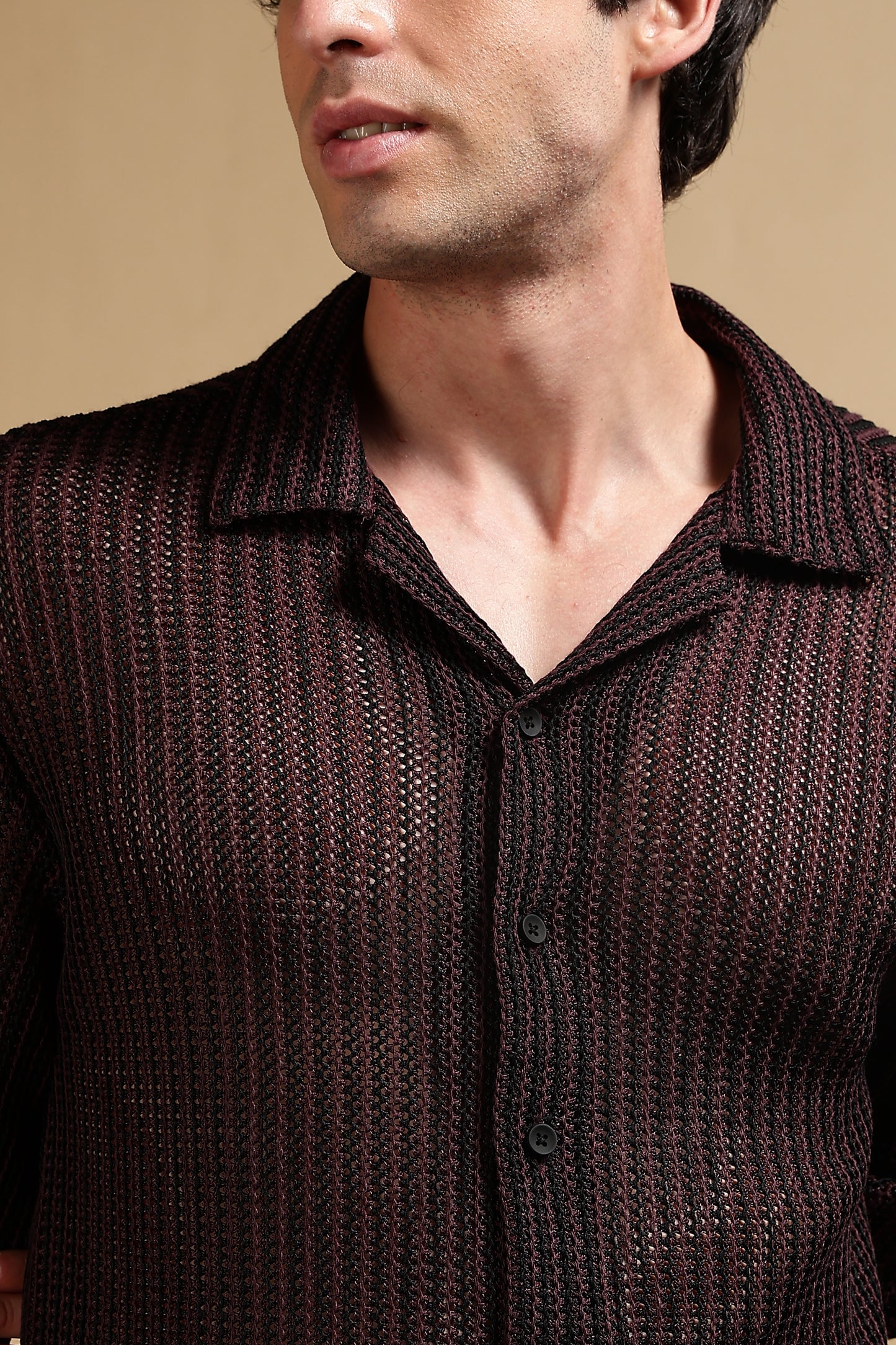 Polyester Relaxed Fit Self-Designed Shirt Black