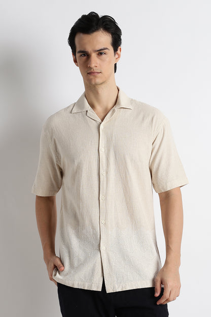 Casual Cuban Collar Shirt Cream