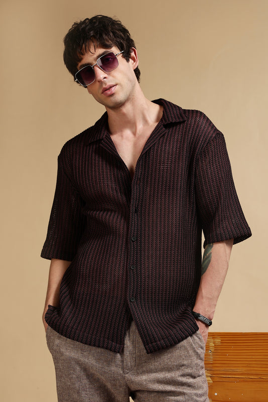 Polyester Relaxed Fit Self-Designed Shirt Black