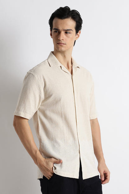 Casual Cuban Collar Shirt Cream