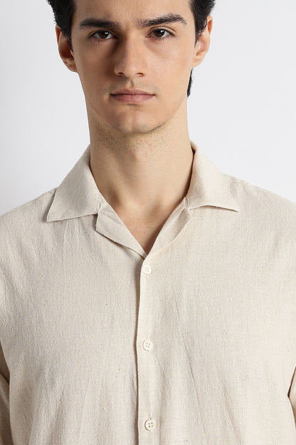 Casual Cuban Collar Shirt Cream