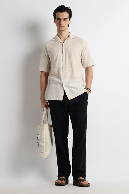 Casual Cuban Collar Shirt Cream