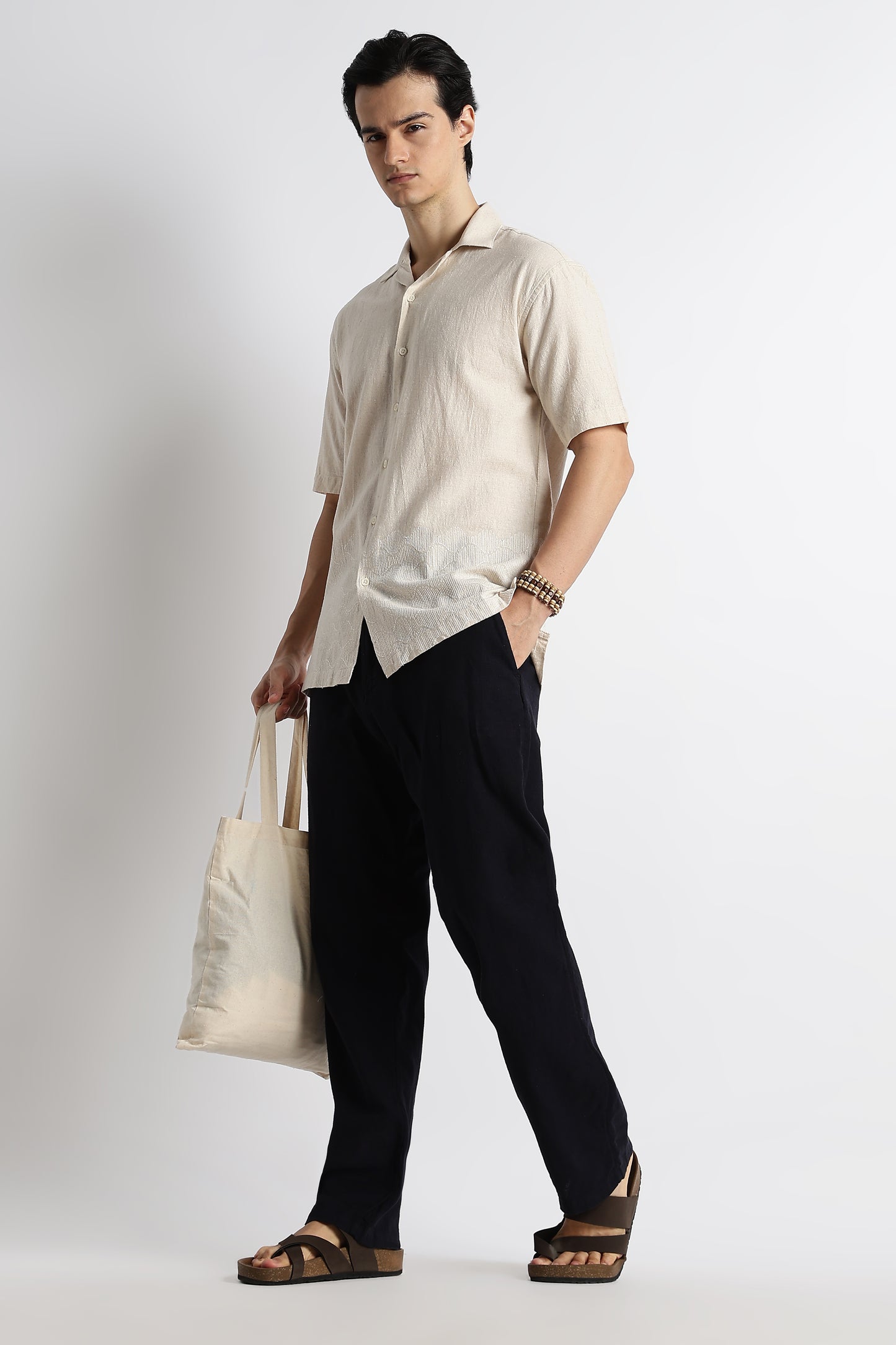 Casual Cotton Cuban Collar Shirt Cream