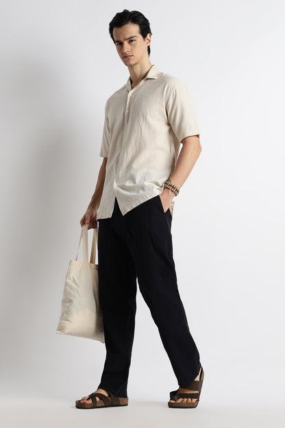 Casual Cuban Collar Shirt Cream