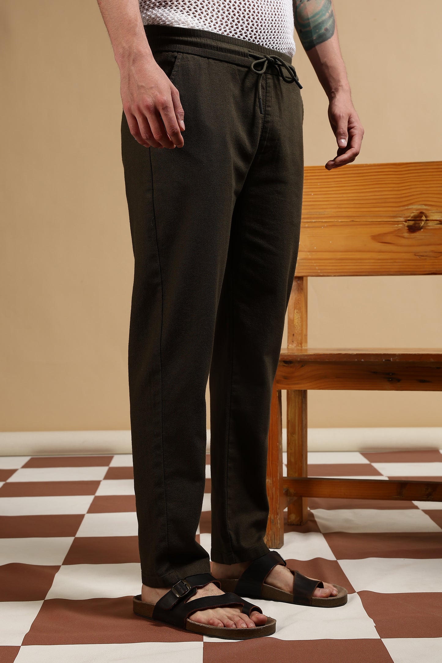 Cotton Loose Fit Drawcord Pants Dk Grey