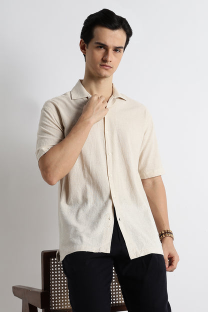 Casual Cuban Collar Shirt Cream