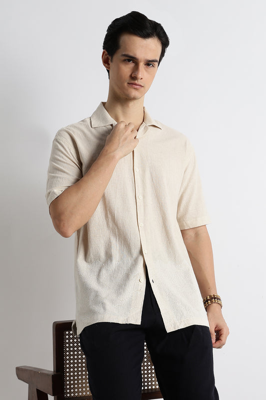 Casual Cuban Collar Shirt Cream