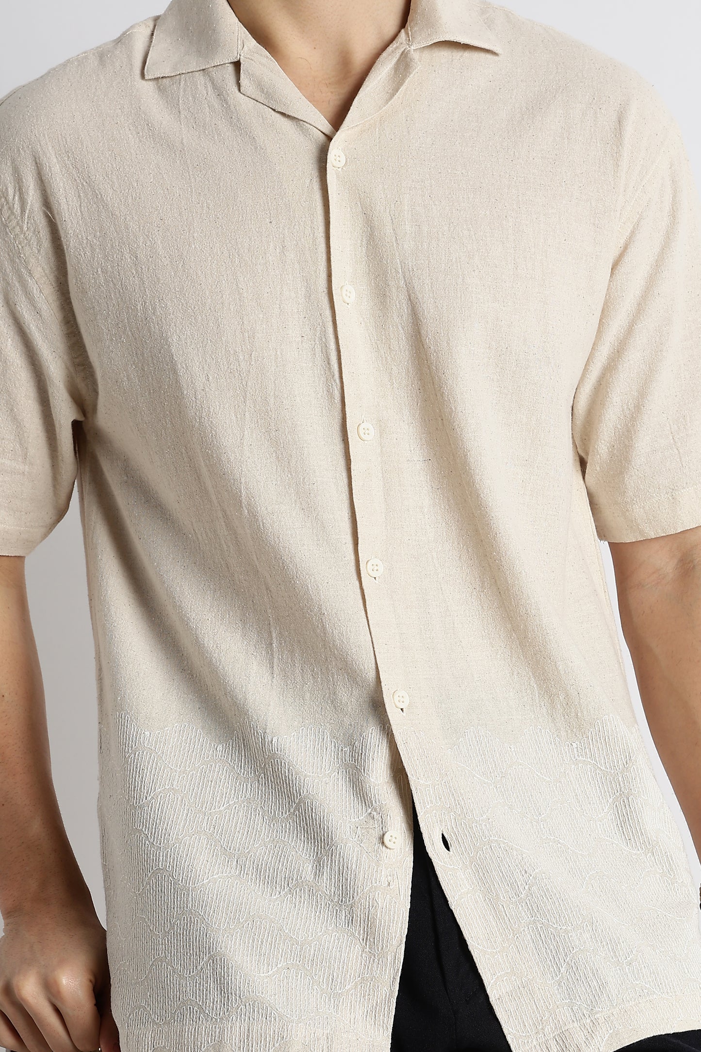 Casual Cotton Cuban Collar Shirt Cream