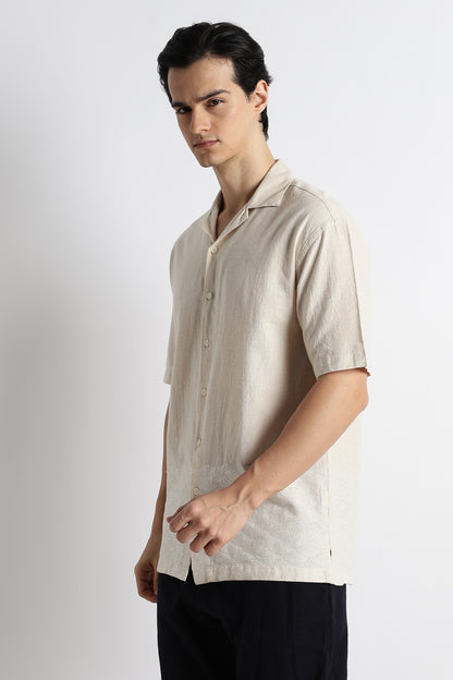 Casual Cuban Collar Shirt Cream