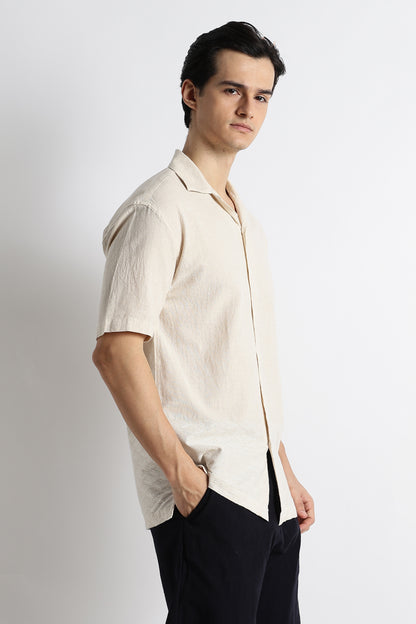 Casual Cuban Collar Shirt Cream
