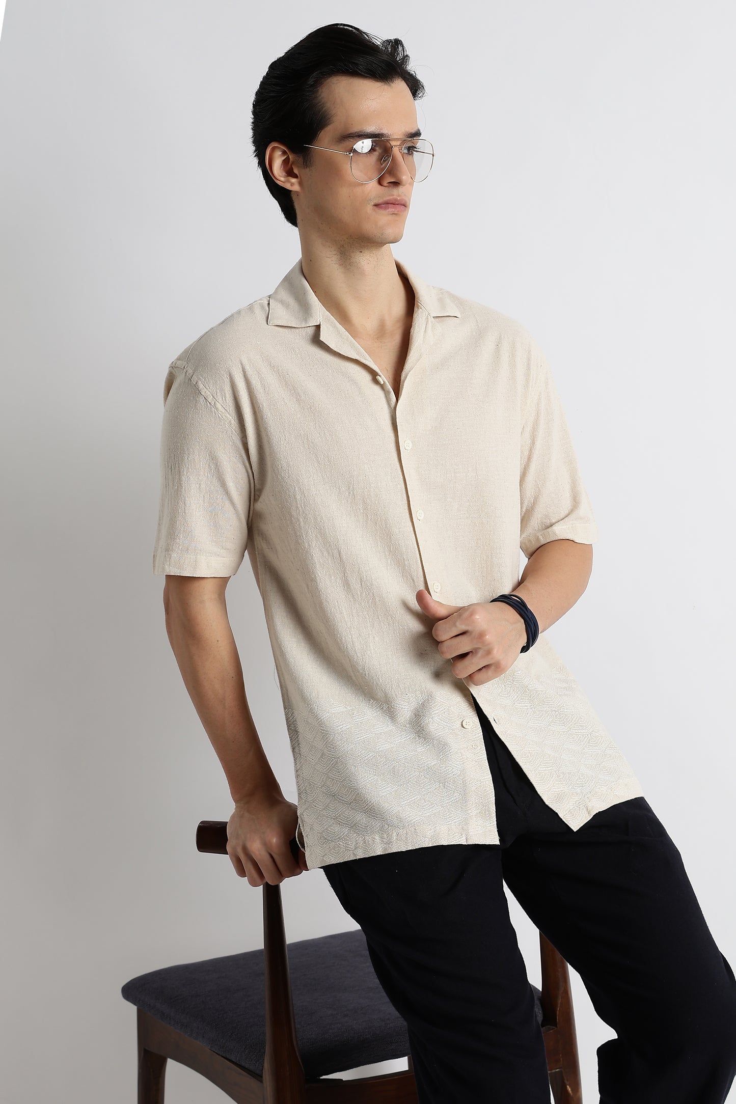 Casual Cotton Cuban Collar Shirt Cream