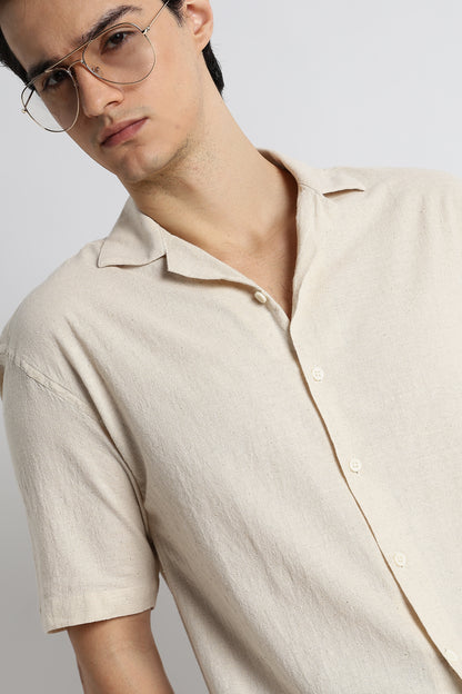 Casual Cuban Collar Shirt Cream